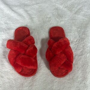 Red fluffy slippers